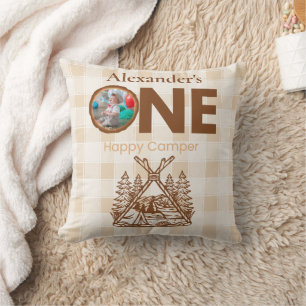 Coussin Un joyeux Camper Mountain Forest 1er anniversaire
