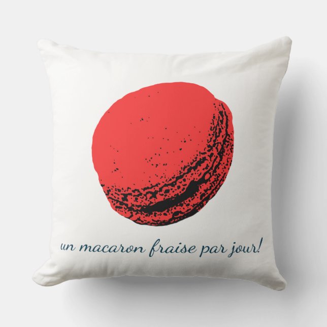 Coussin un macaron fraise par jour ! (Recto)