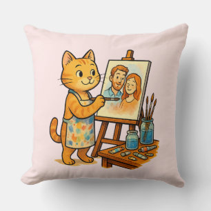 Coussin Un mignon chat peint un portrait de sa famille