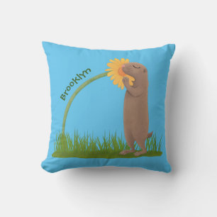 Coussin Un mignon chien de prairie reniflant la caricature