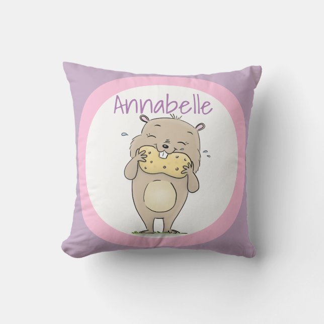 Coussin Un mignon hamster marron mangeant un dessin animé  (Recto)