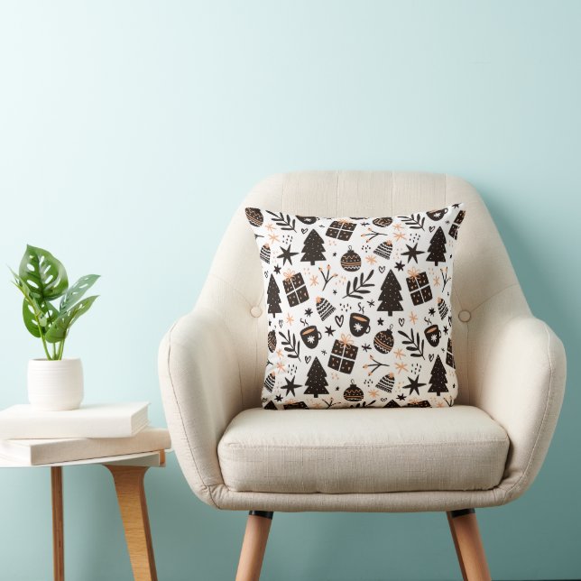 Coussin Un Motif de Noël noir et blanc (Chaise)