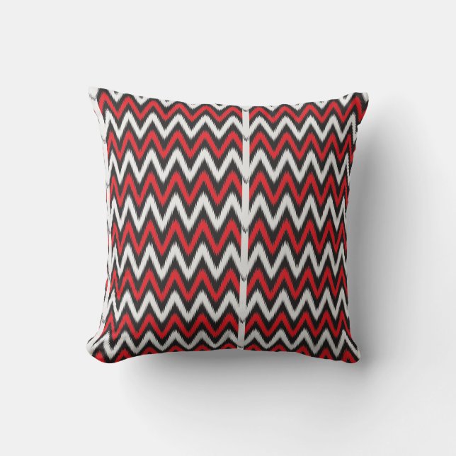 Coussin un motif en zigzag rouge et noir sur fond blanc (Recto)