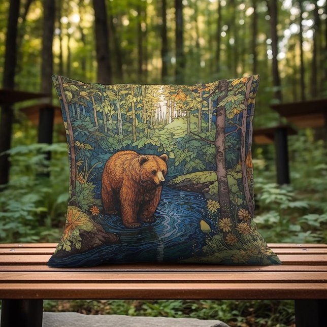Coussin Un Ours Brown Qui Boit Du Creek (Créateur téléchargé)