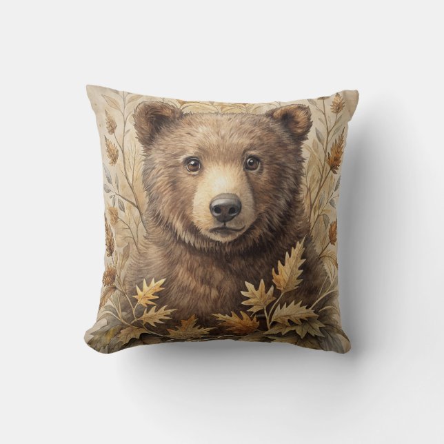 Coussin Un ours mignon en forêt (Recto)