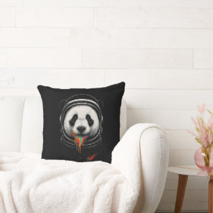 Coussin Un ours panda noir et blanc portant une combinaiso