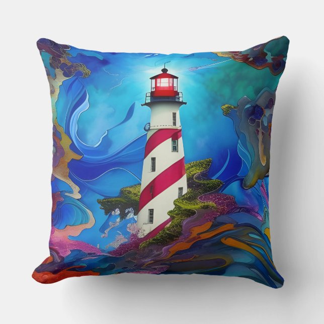 Coussin Un phare dans une affiche de tempête (Recto)
