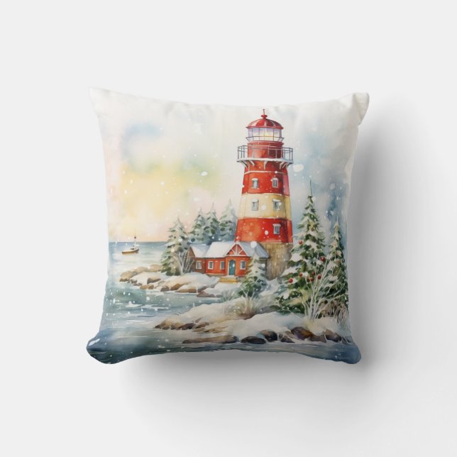 Coussin Un phare en hiver (Recto)