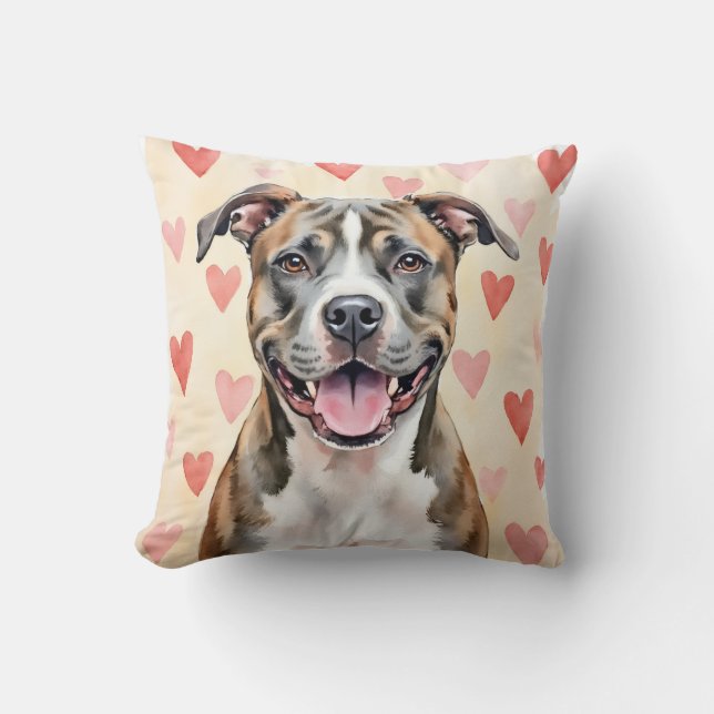 Coussin Un portrait de chien Pitbull fort et aimant dans u (Recto)