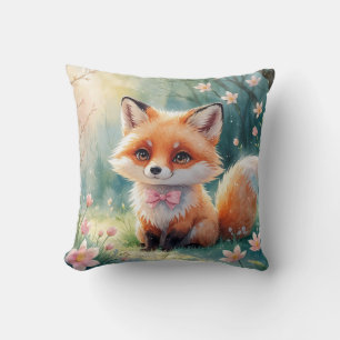 Coussin Un renard mignon et un arc rose