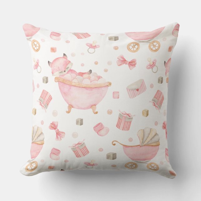 Coussin Un renard rose roux avec bain à bulles rose dans l (Recto)