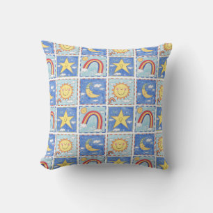 Coussin Un soleil, une lune, une étoile et un arc-en-ciel