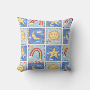 Coussin Un soleil, une lune, une étoile et un arc-en-ciel