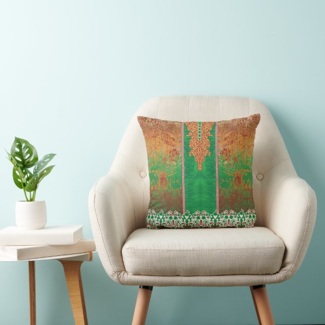 Coussin un tableau d'un champ vert avec une bordure orange (Chaise)