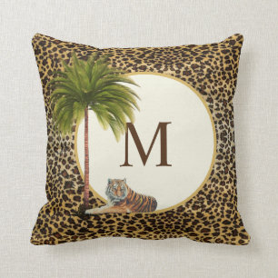 Coussin Un tigre sur un léopard motif arrière - plan Monog