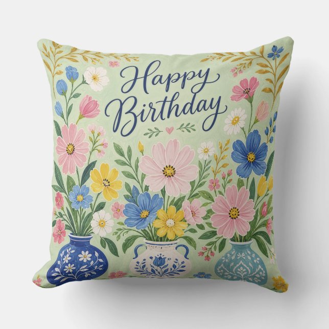 Coussin Un Trio de Fleurs d'Anniversaire (Recto)