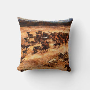 Coussin Un troupeau de chevaux sauvages en course. OEuvre 