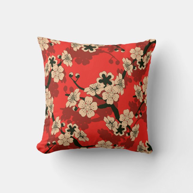 Coussin un tuile sans soudure de style japonais avec ceris (Recto)