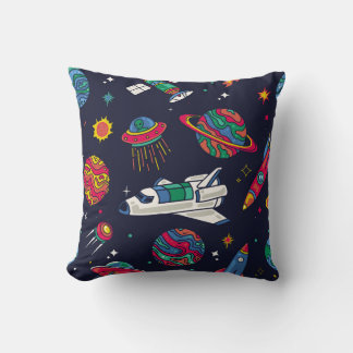 Coussin Un vaisseau spatial en motif sans couture Galaxy.