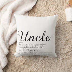 Coussin Uncle Fun Cool Élégant Script noir et blanc