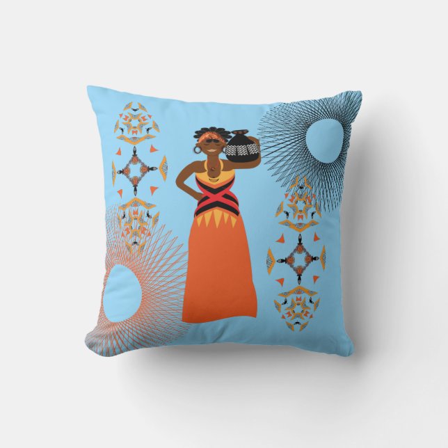 Coussin Une Africaine Portant De L'Eau À Thème (Recto)