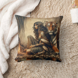 Coussin Une Américaine D'Origine Avec Tigre Par Campfire