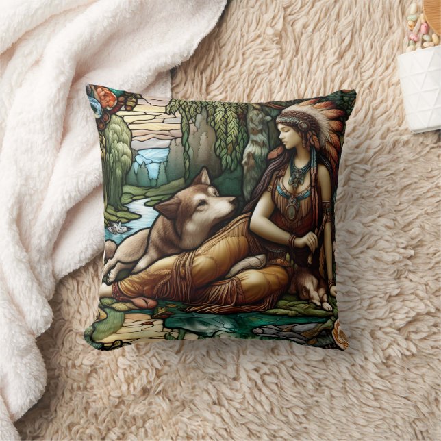 Coussin Une Américaine d'origine se détend avec le loup da (Couverture)