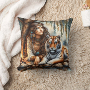 Coussin Une Américaine D'Origine Se Détendre Avec Du Tigre
