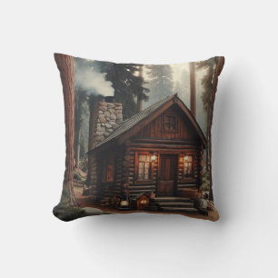 Coussin Une belle cabane en rondins antique dans les bois