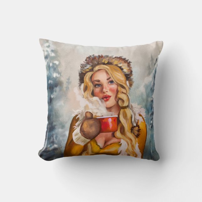 Coussin "Une boisson chaude à l'occasion d'une journée d'h (Recto)