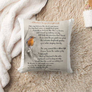 Coussin Une chanson de rouge-gorge à l'aube - Poème de N.