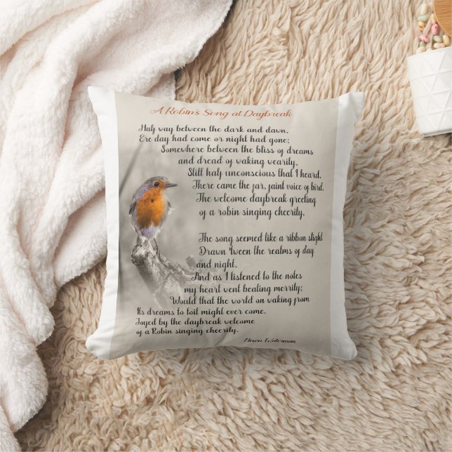 Coussin Une chanson de rouge-gorge à l'aube - Poème de N.  (Couverture)