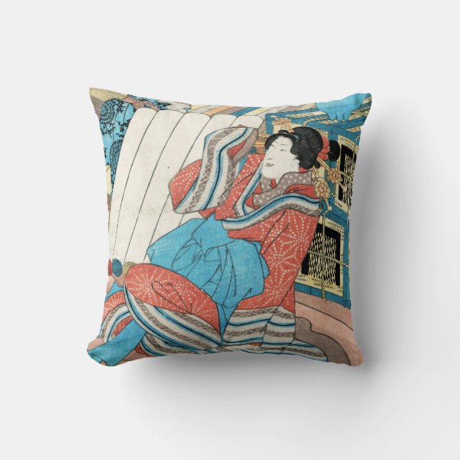 Coussin Une dame japonaise orientale en kimono maiko geish (Recto)