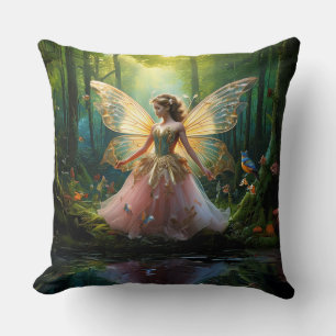 Coussin Une fée magique dans la forêt forestière