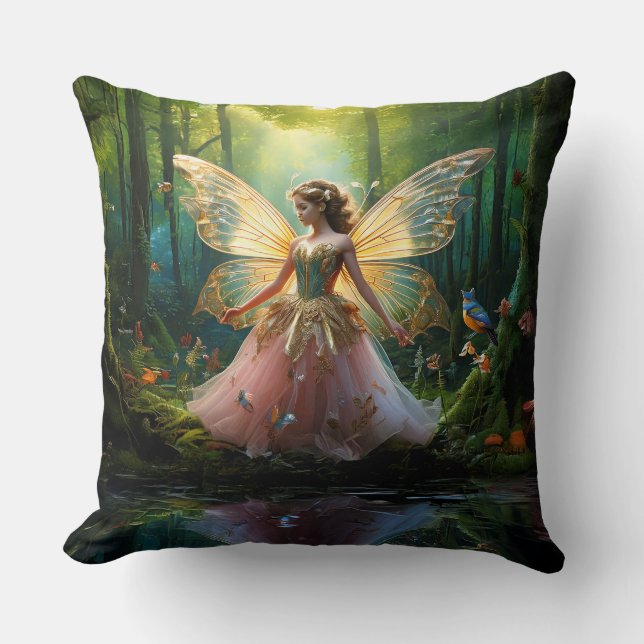Coussin Une fée magique dans la forêt forestière (Recto)