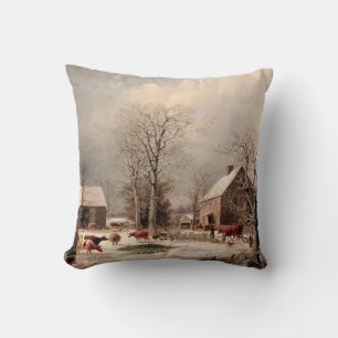 Coussin Une ferme en hiver Peinture de George Durrie
