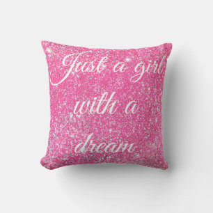 Coussin UNE FILLE AVEC UN RÊVE Paillettes Rose Chaud Brill