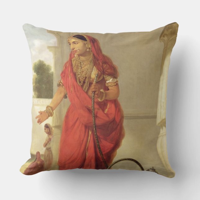 Coussin Une fille de danse indienne avec un narguilé, 1772 (Recto)