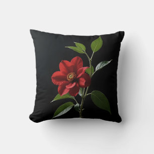 Coussin Une fleur rouge isolée sur un arrière - plan noir