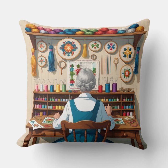 Coussin Une grand-mère brodeuse  (Recto)