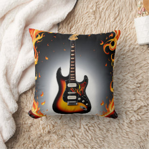 Coussin Une guitare ardente qui brille sous les projecteur
