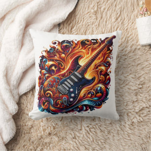 Coussin Une guitare vibrante entourée de flammes tourbante