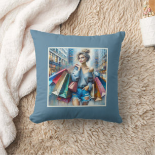 Coussin Une Jeune Femme Shopping Dans La Grande Ville