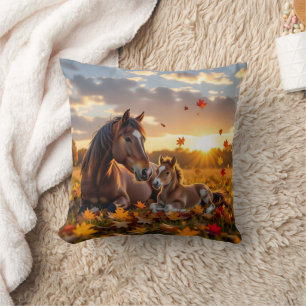 Coussin Une jument et son poulain en Automne
