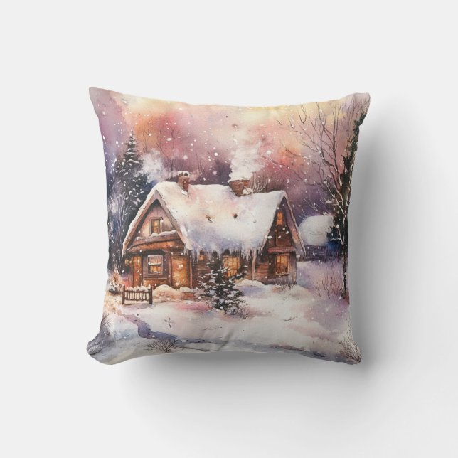 Coussin Une maisonnette confortable en hiver (Recto)