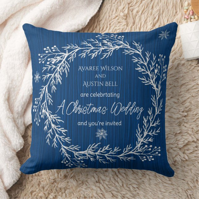 Coussin Une Marque Blanche Mariage De Noël Sur Bleu (Couverture)