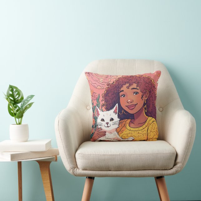 Coussin Une mignonne fille de dessin animé dans une robe J (Chaise)