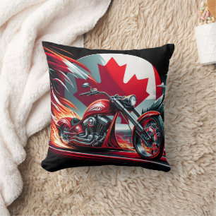 Coussin Une moto canadienne avec un contexte enflammé