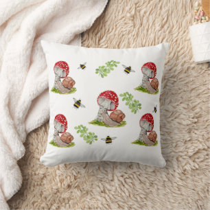 Coussin Une mouche de forêt colorée et un escargot