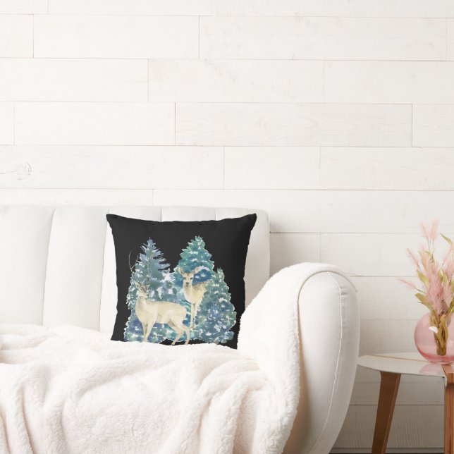 Coussin Une Paire De Cerfs Dans La Forêt D'Hiver (Canapé)